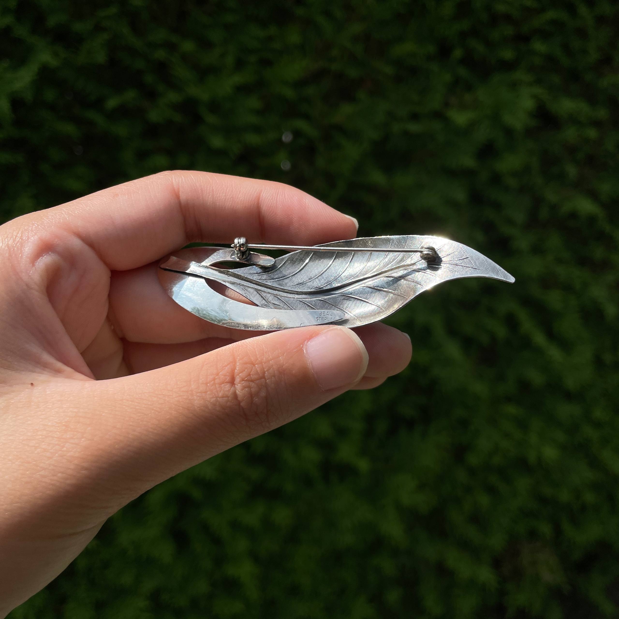 Beau Sterling Modernist Oval Leaf Brooch Pin Solid 925 Silver - Image 3