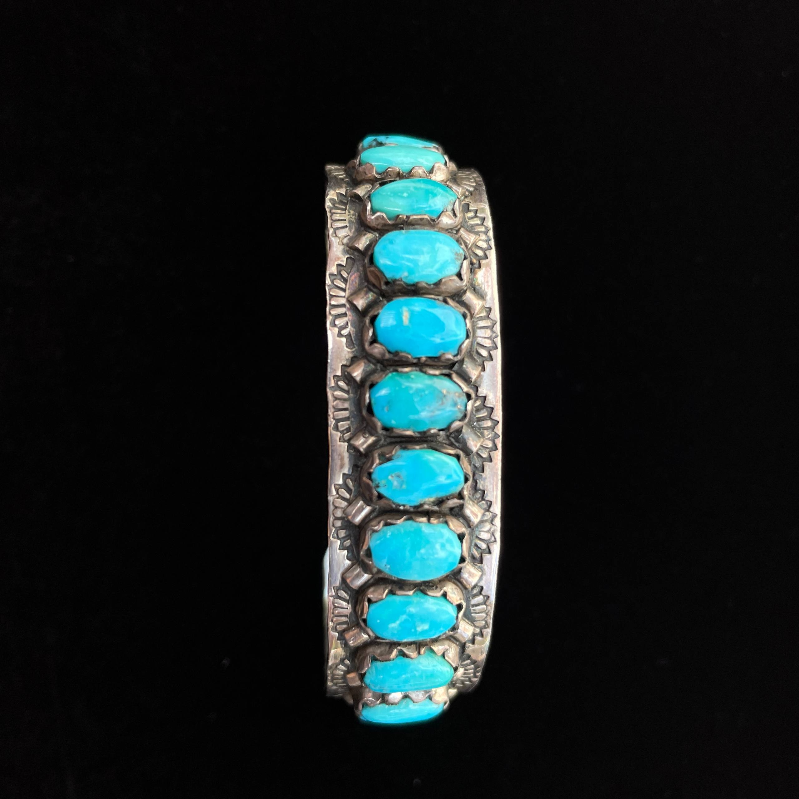 Vintage Navajo/ZUNI FRED WEEKOTY Turquoise Solid 925 Sterling Silver Bracelet - Image 19