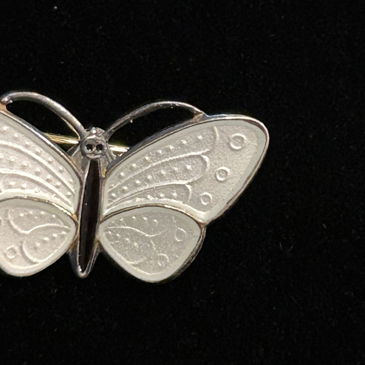 Vintage Solid Sterling Enamel Butterfly Brooch Pin White Aksel Holmsen from Norway - Image 4