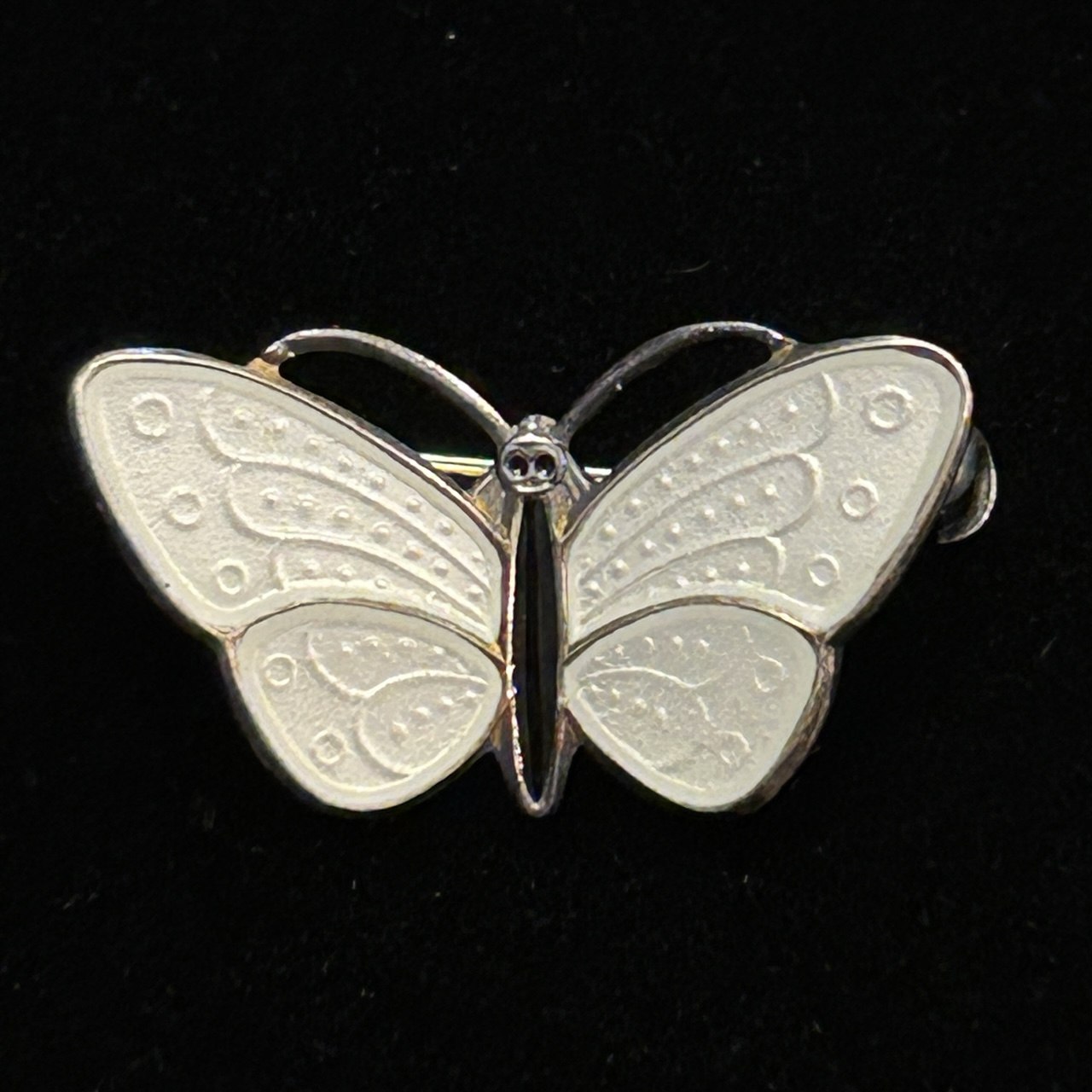Vintage Solid Sterling Enamel Butterfly Brooch Pin White Aksel Holmsen from Norway - Image 8