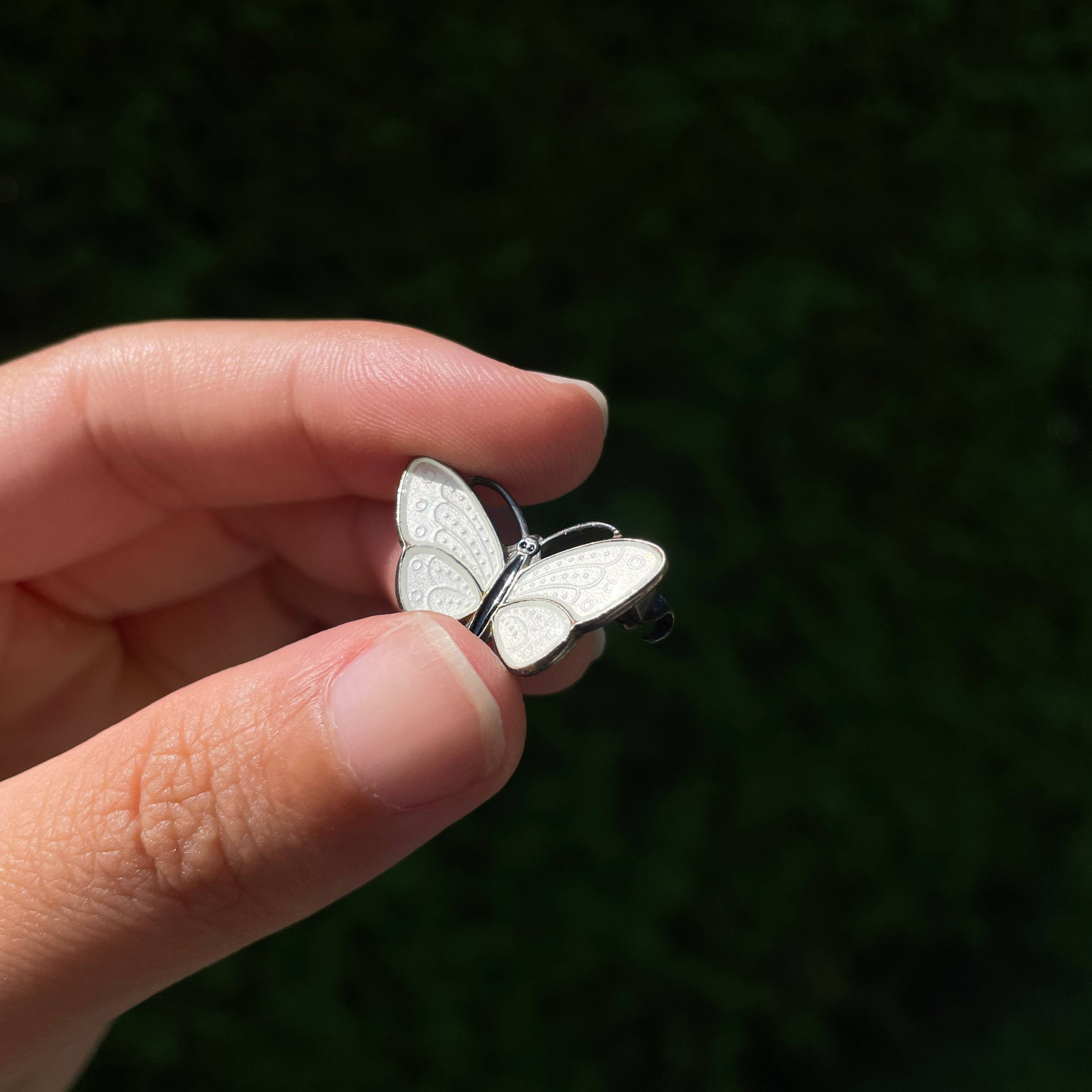 Vintage Solid Sterling Enamel Butterfly Brooch Pin White Aksel Holmsen from Norway - Image 13