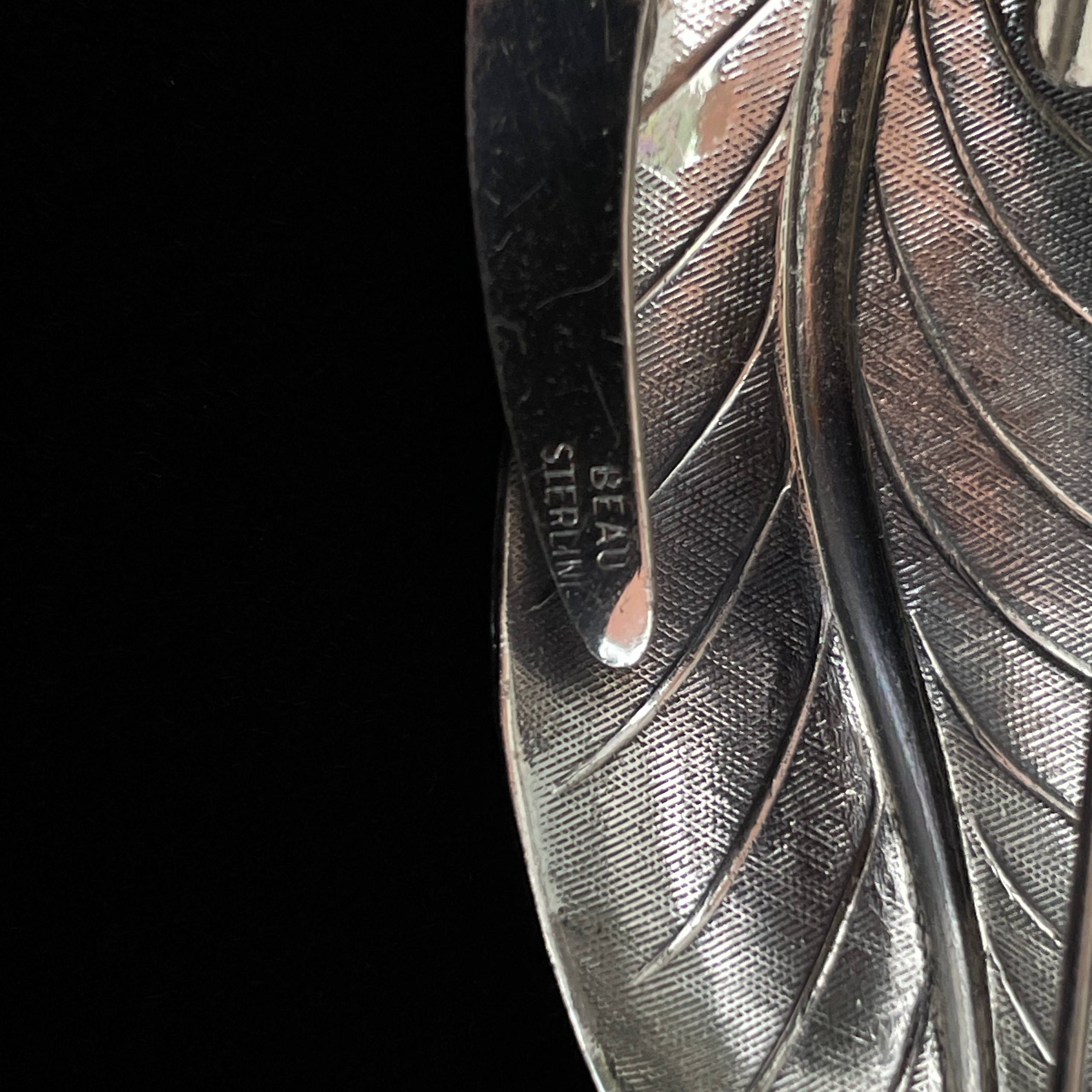 Beau Sterling Modernist Oval Leaf Brooch Pin Solid 925 Silver - Image 13