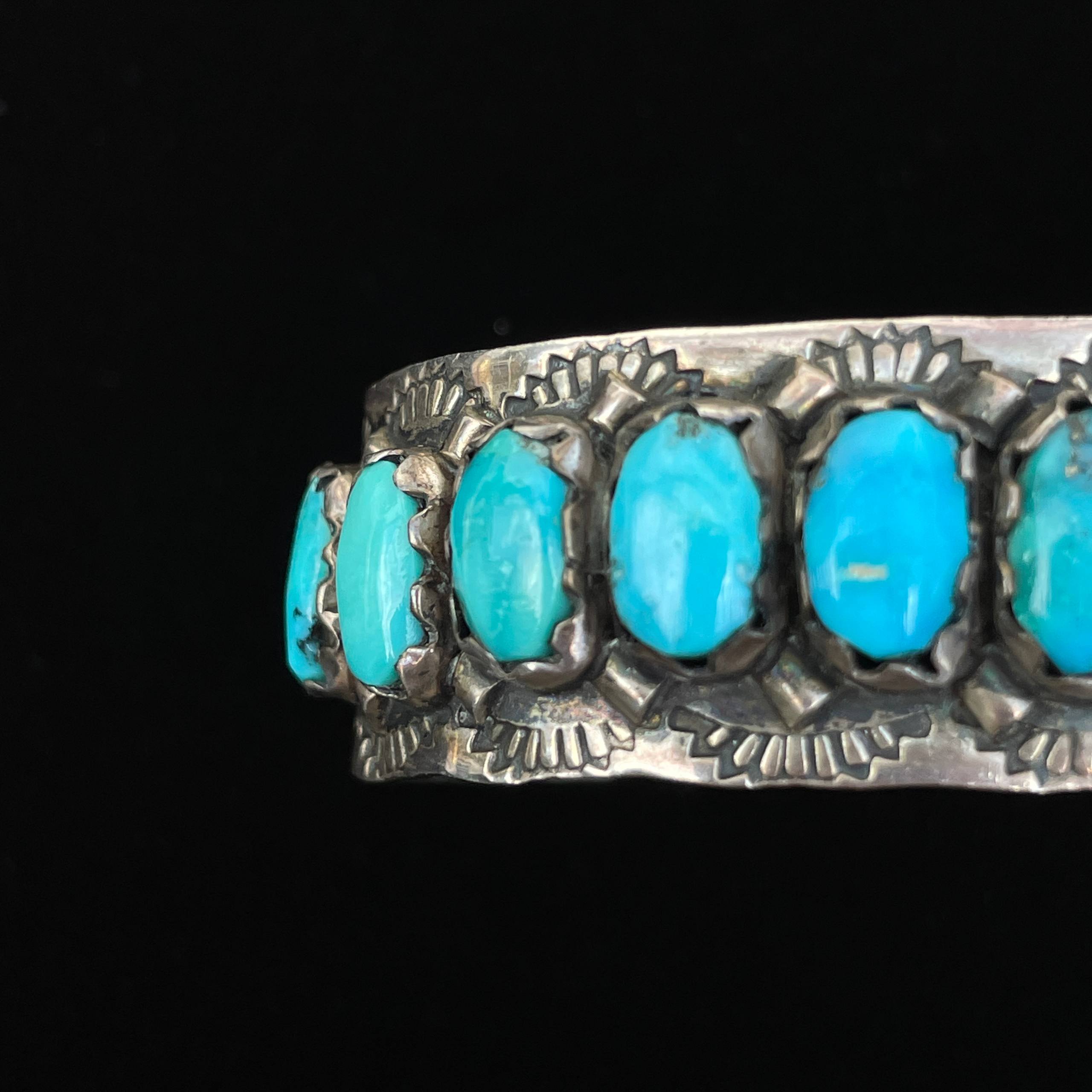 Vintage Navajo/ZUNI FRED WEEKOTY Turquoise Solid 925 Sterling Silver Bracelet - Image 29