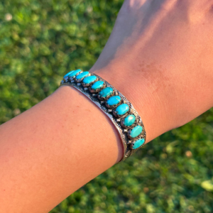 Vintage Navajo/ZUNI FRED WEEKOTY Turquoise Solid 925 Sterling Silver Bracelet