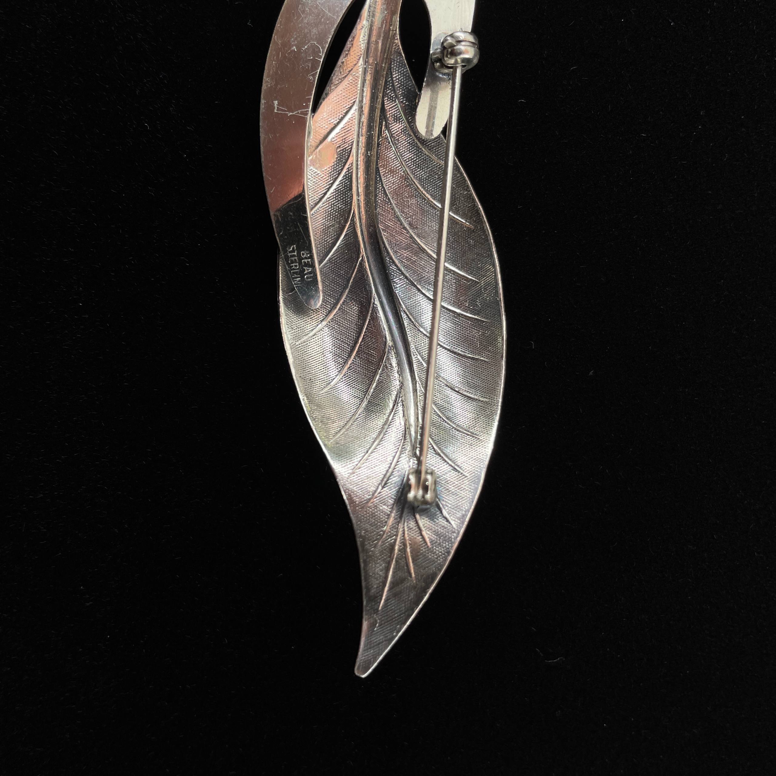 Beau Sterling Modernist Oval Leaf Brooch Pin Solid 925 Silver - Image 12