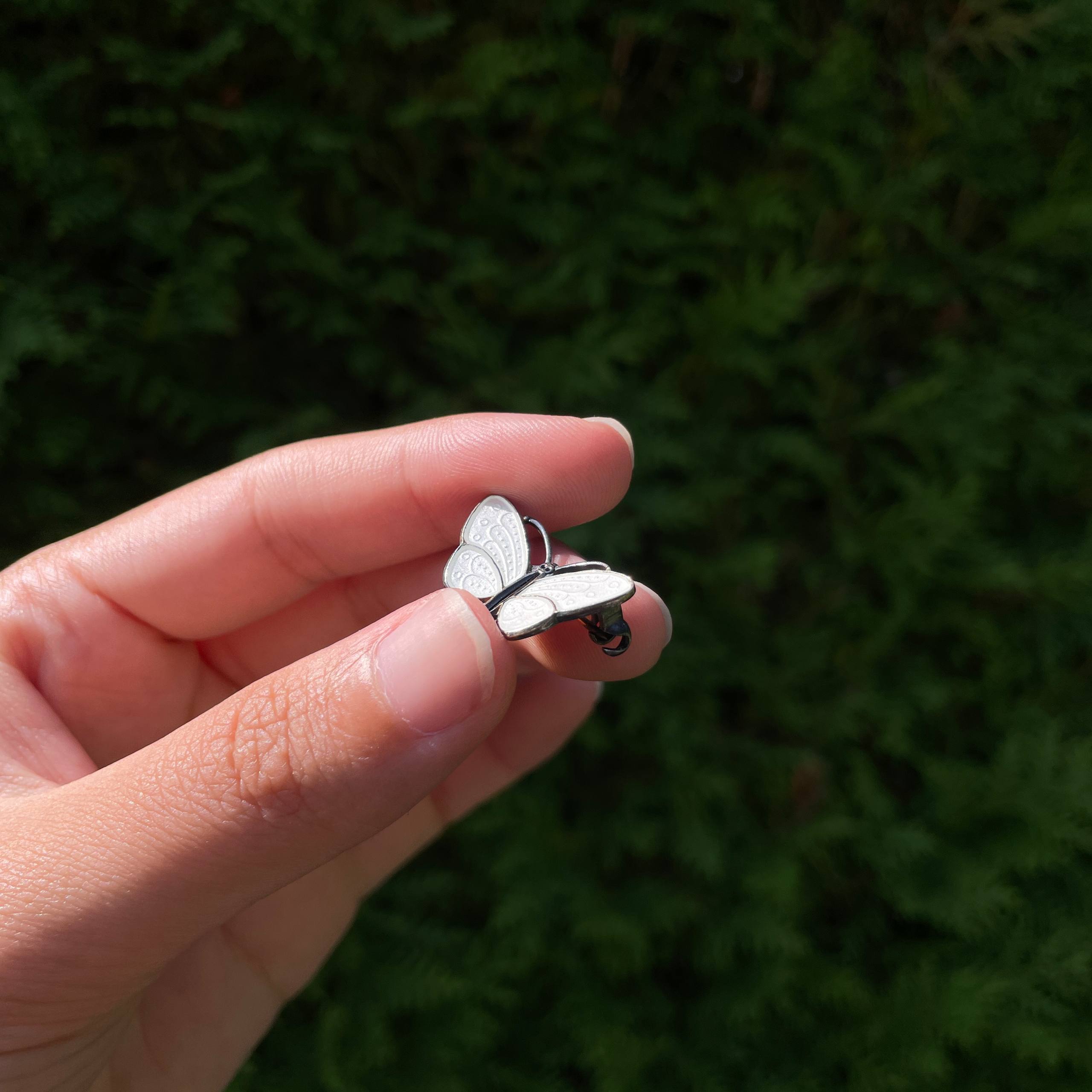 Vintage Solid Sterling Enamel Butterfly Brooch Pin White Aksel Holmsen from Norway - Image 11