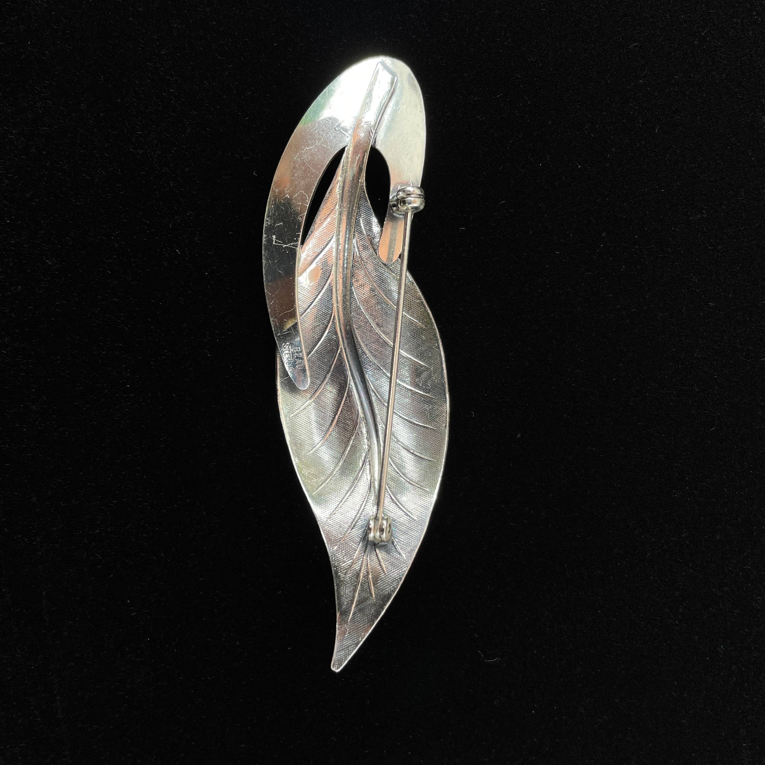 Beau Sterling Modernist Oval Leaf Brooch Pin Solid 925 Silver - Image 11