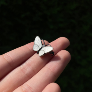 Vintage Solid Sterling Enamel Butterfly Brooch Pin White Aksel Holmsen from Norway