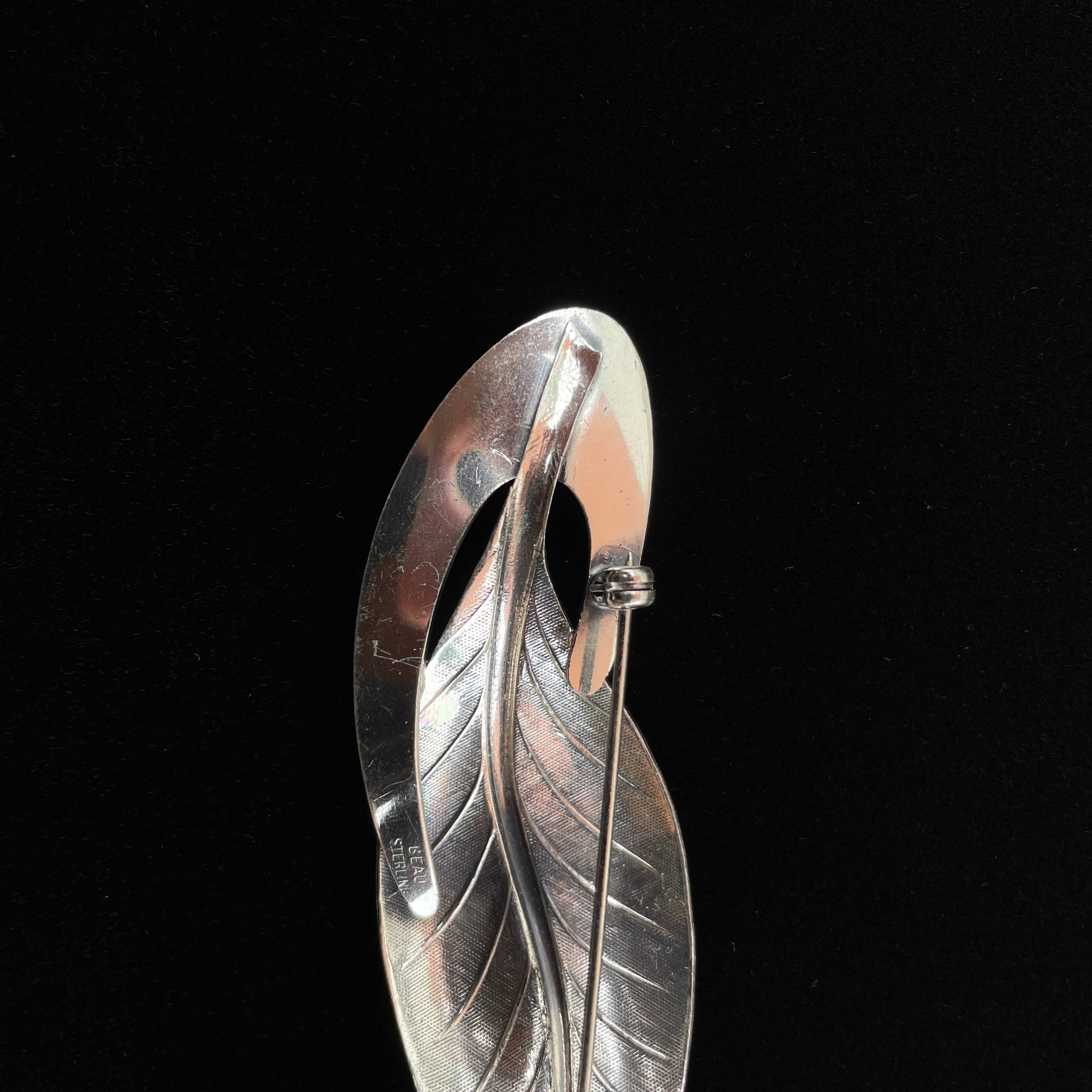 Beau Sterling Modernist Oval Leaf Brooch Pin Solid 925 Silver - Image 10