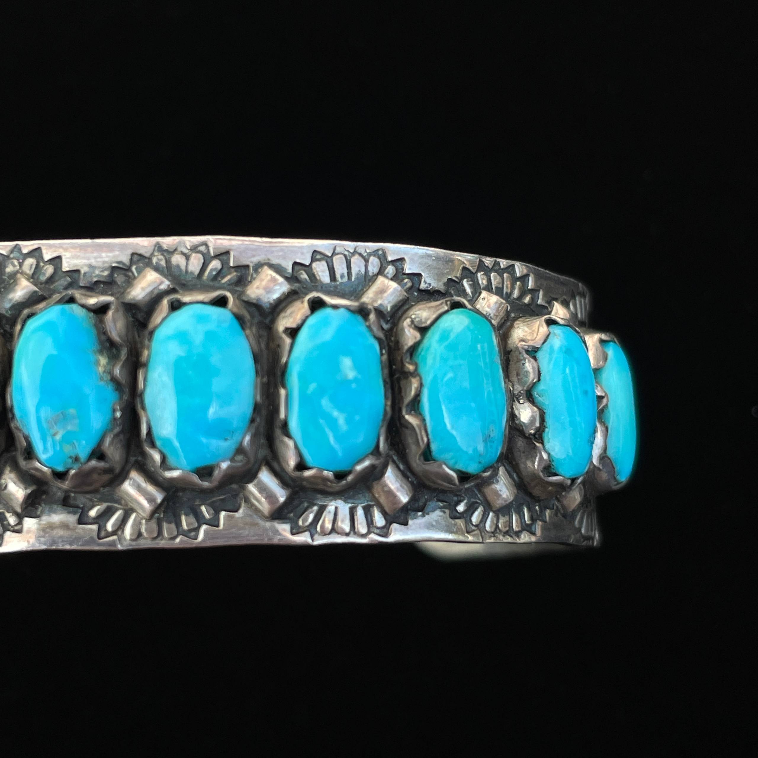 Vintage Navajo/ZUNI FRED WEEKOTY Turquoise Solid 925 Sterling Silver Bracelet - Image 26