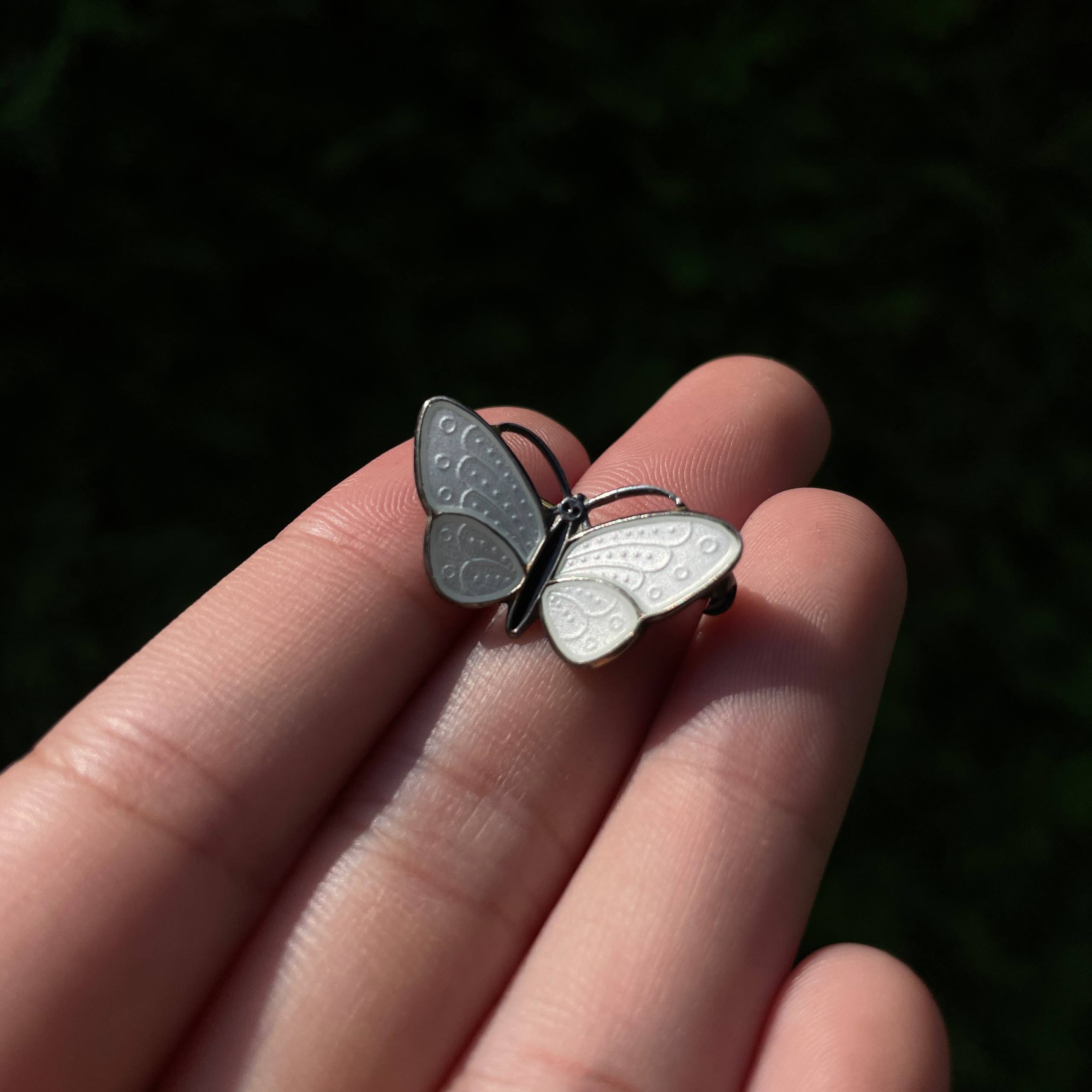 Vintage Solid Sterling Enamel Butterfly Brooch Pin White Aksel Holmsen from Norway - Image 9