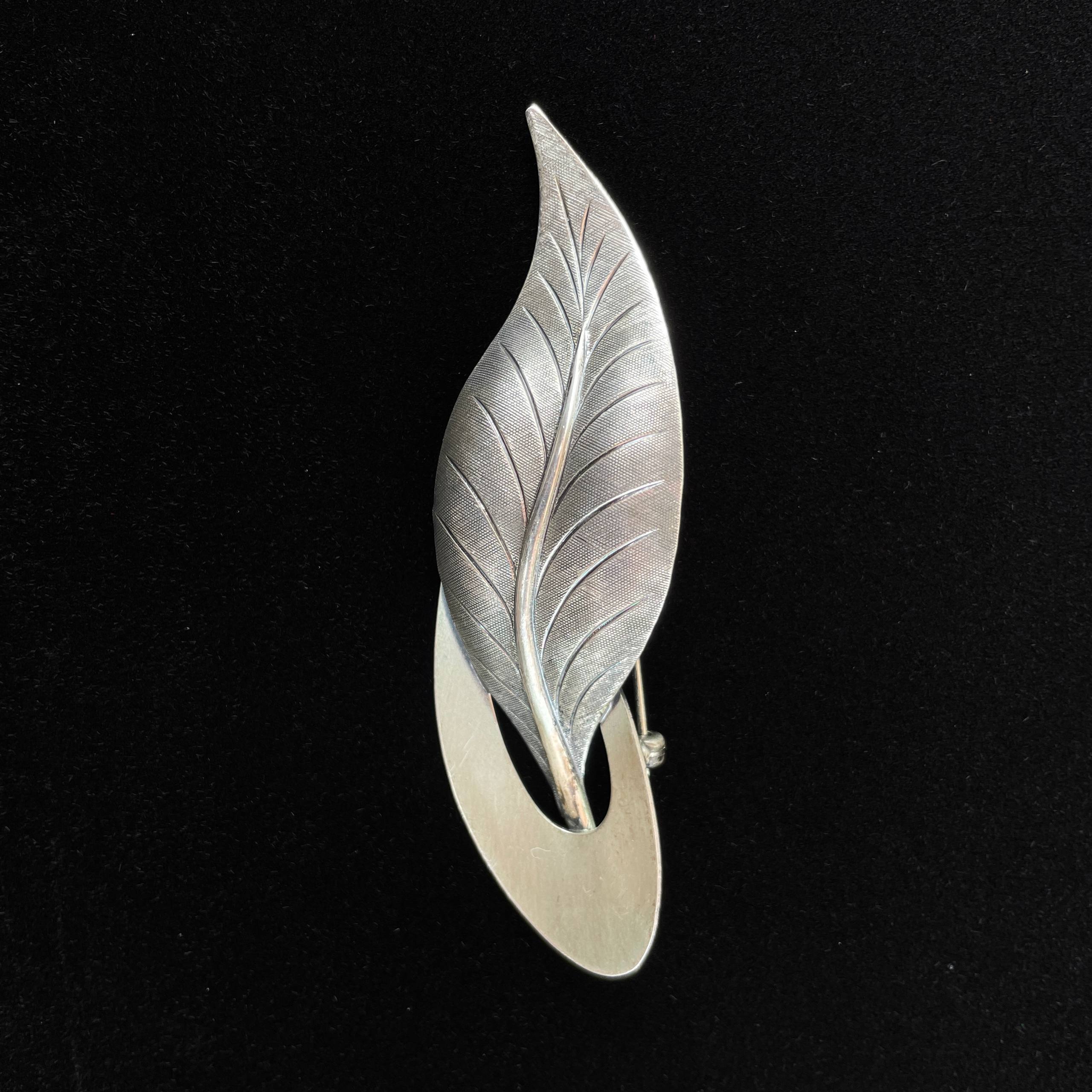 Beau Sterling Modernist Oval Leaf Brooch Pin Solid 925 Silver - Image 9
