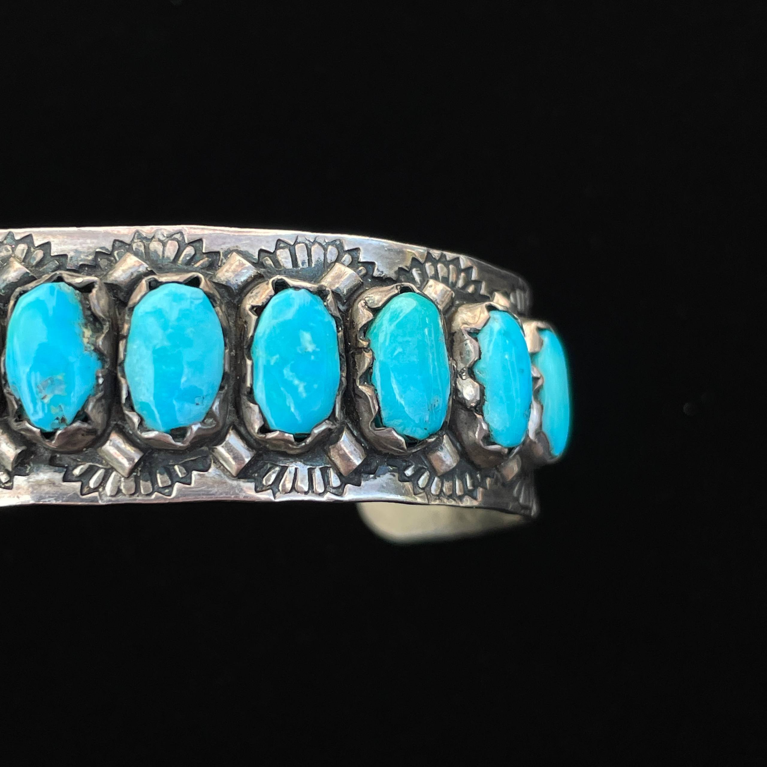 Vintage Navajo/ZUNI FRED WEEKOTY Turquoise Solid 925 Sterling Silver Bracelet - Image 25