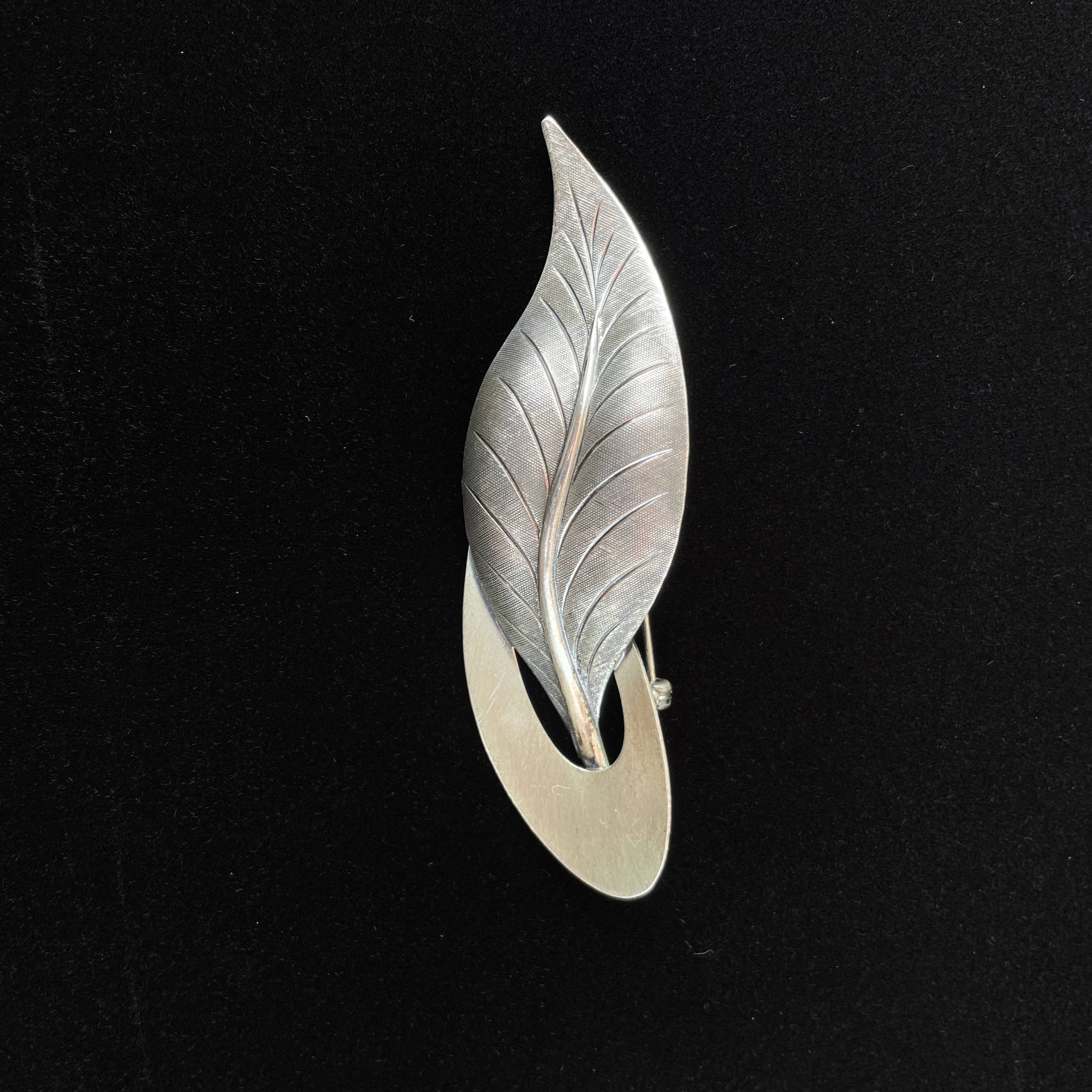 Beau Sterling Modernist Oval Leaf Brooch Pin Solid 925 Silver - Image 8