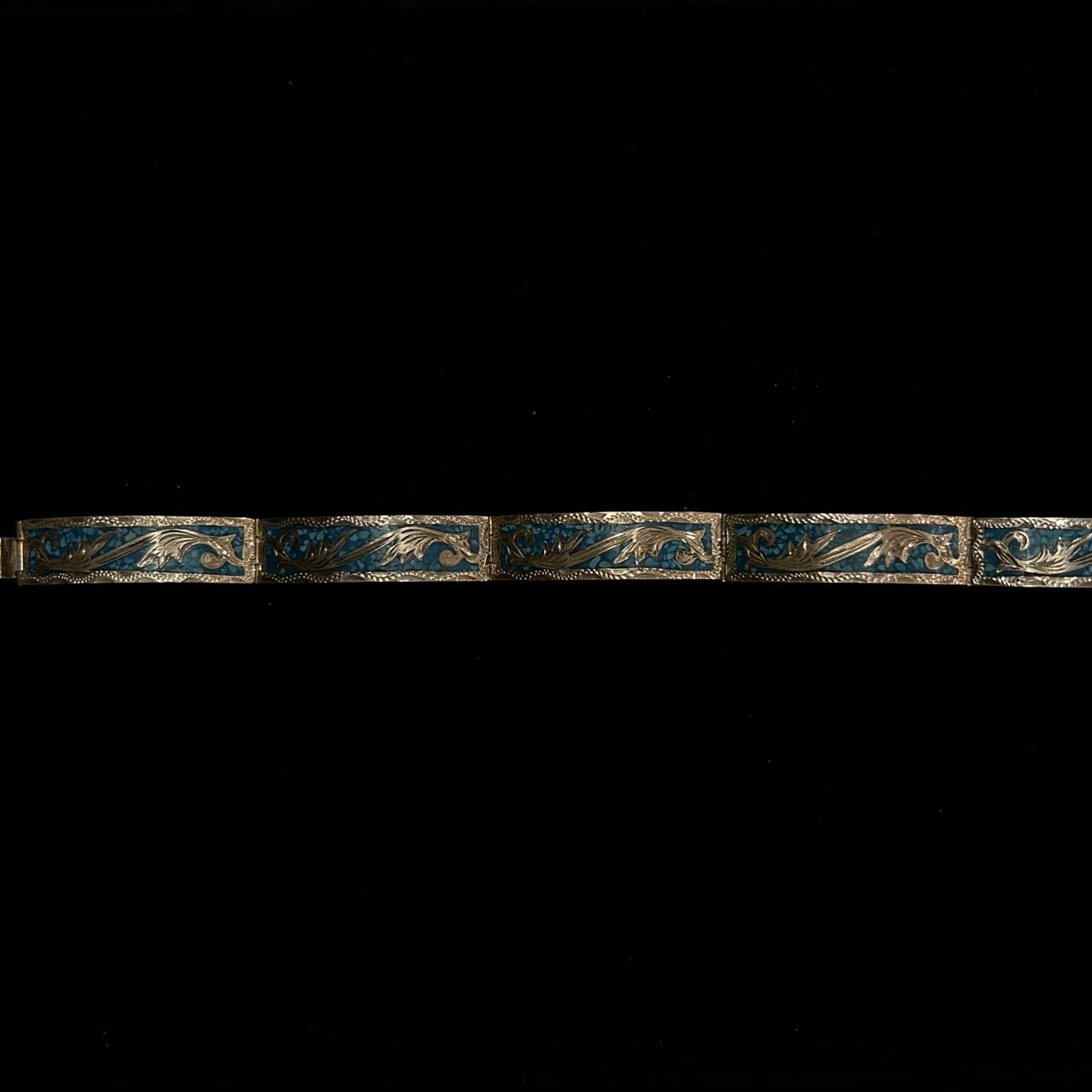Vintage Mexico 925 Sterling Silver Bracelet Crushed Turquoise Inlay Floral 18g - Image 9