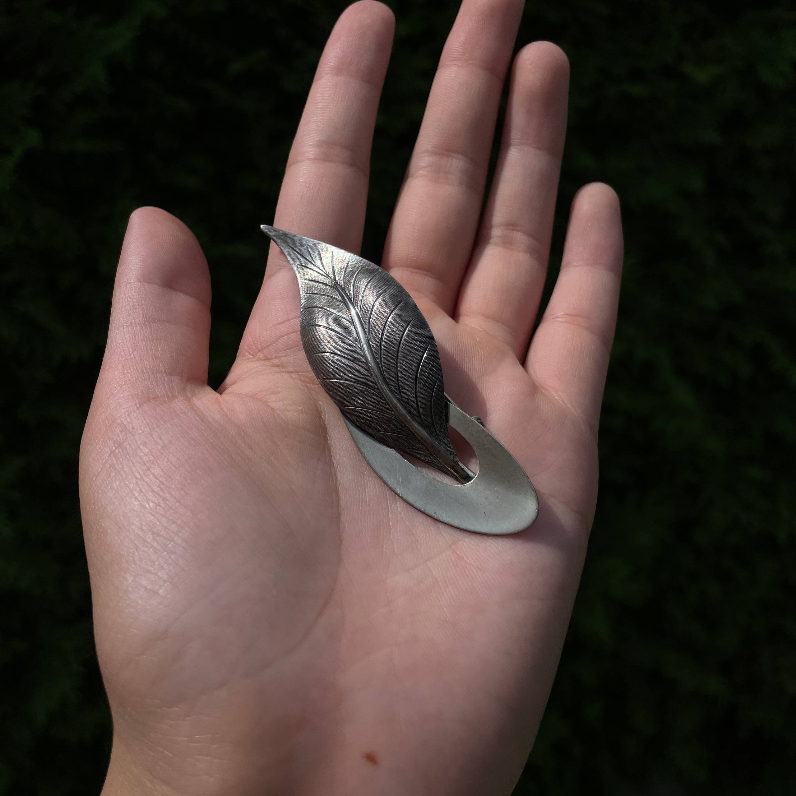 Beau Sterling Modernist Oval Leaf Brooch Pin Solid 925 Silver - Image 7